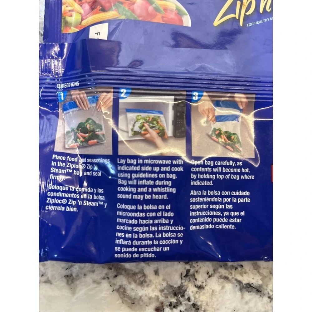 Ziploc Zip'N Steam Cooking Bags Large 7 Pack 9 1/4in X 8in Servings discontinued